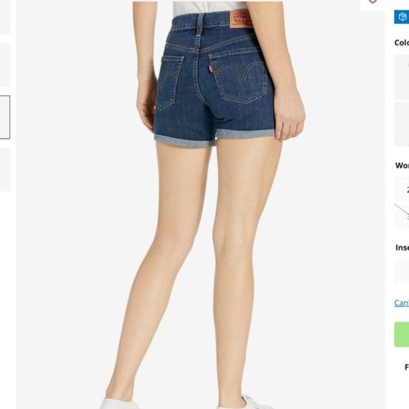 Levi Mid Length Short Womens Sz 28 / 6 Cuffed Hem Red Blank Tab Med Wash - Picture 2 of 12